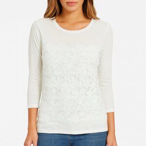 J.Crew Lace Overlay 3/4 Sleeve Top White Knit Size Medium